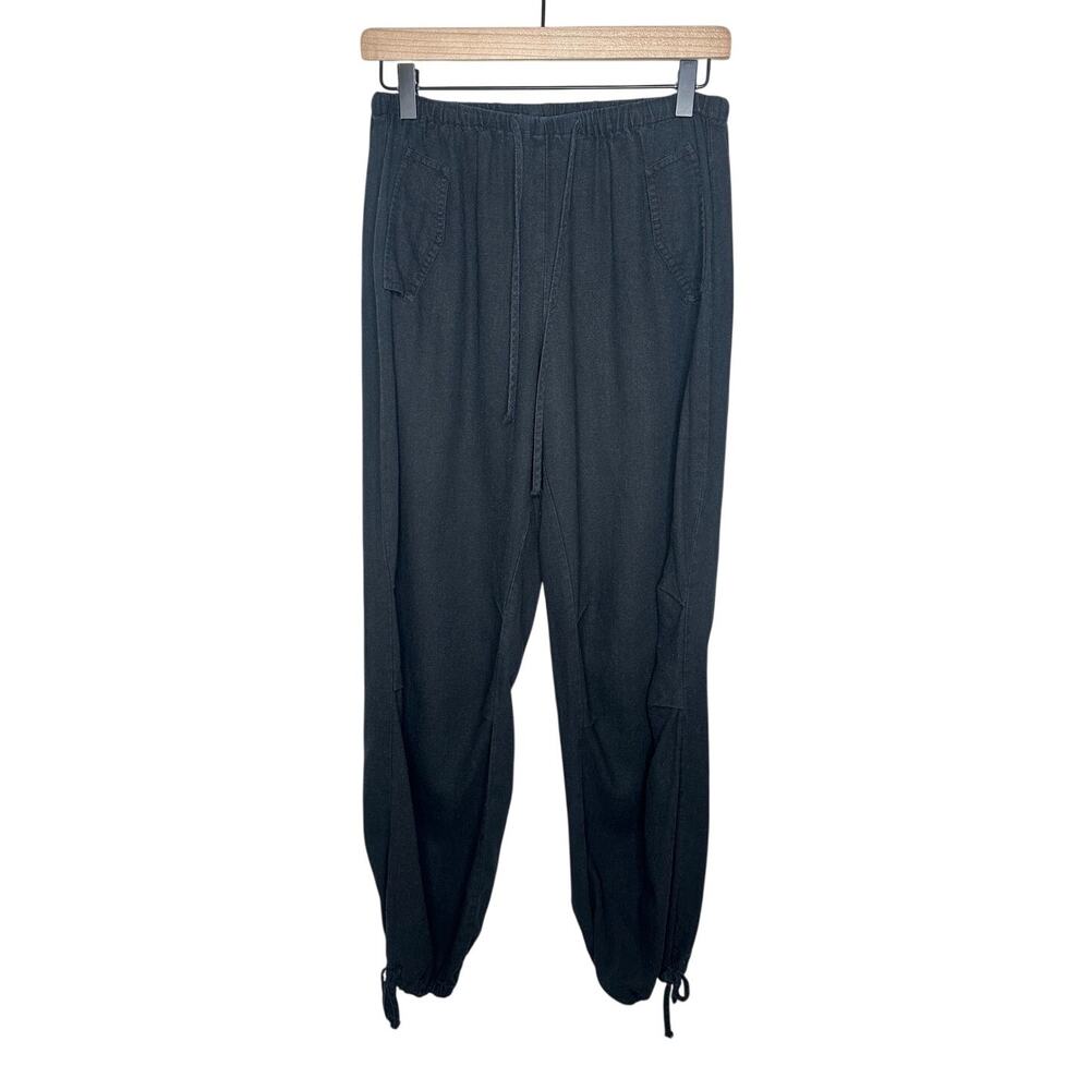 Pull&Bear Black Linen Blend Jogger Pants Ruched Elastic Waist Women's Size Small